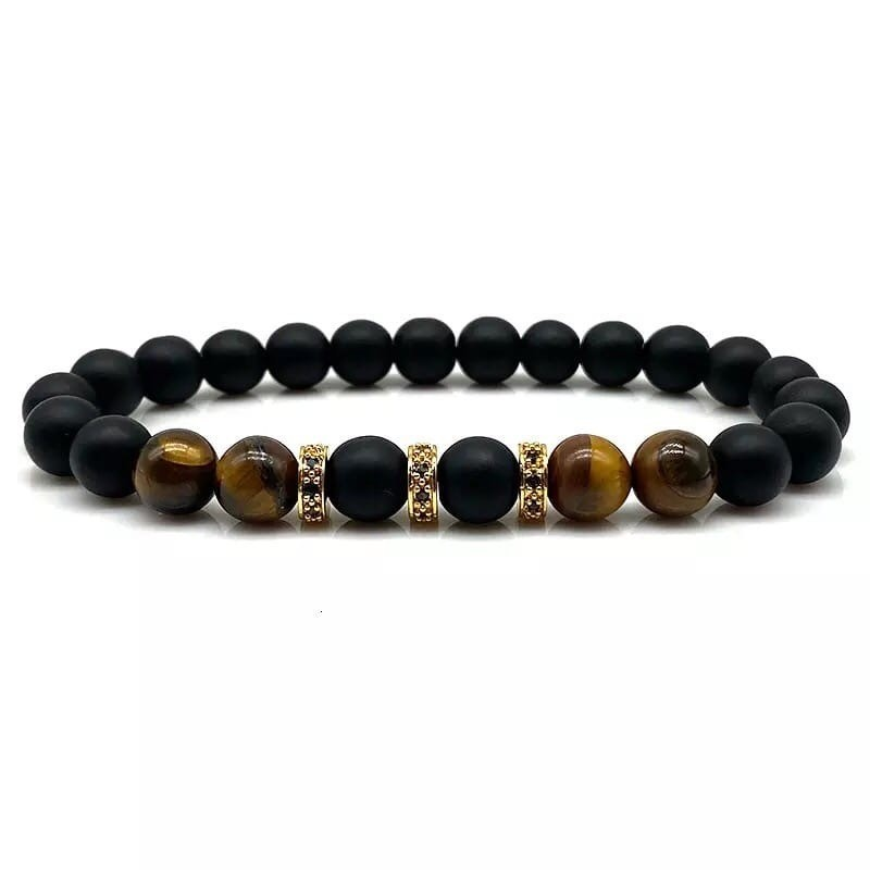 Браслет із шунгіту та тигрового ока з дисками р. 18 Чорний/Золотий
 (80055)