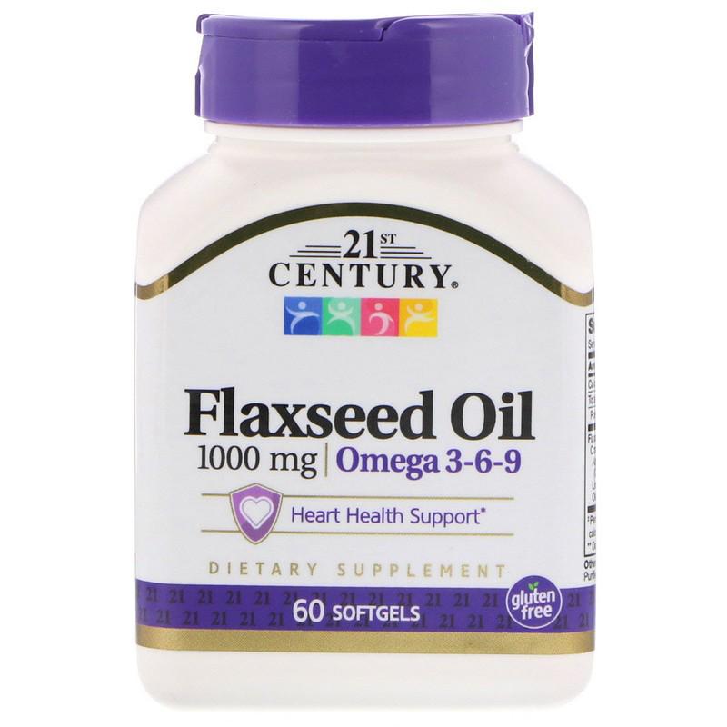 Жирные кислоты 21st Century Flaxseed Oil 1000 мг 60 кaпсул