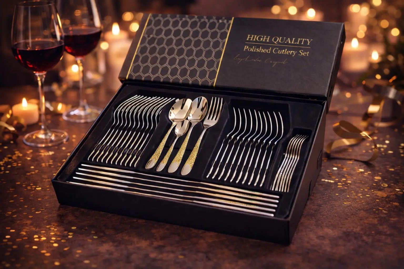 Набор столовых приборов Kitchen Ware AND-5641 на 12 персон из нержавеющей стали 48 шт. Черно-золотой
