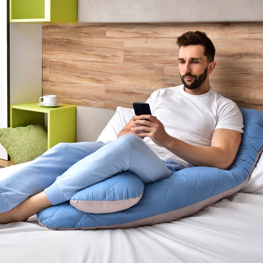 Набір подушок стьобаних IDEIA U-shape з наволочкою на блискавці антиалергенні 140х75х20 см 2 шт. Джинсовий/Сіро-білий (25875) - фото 4