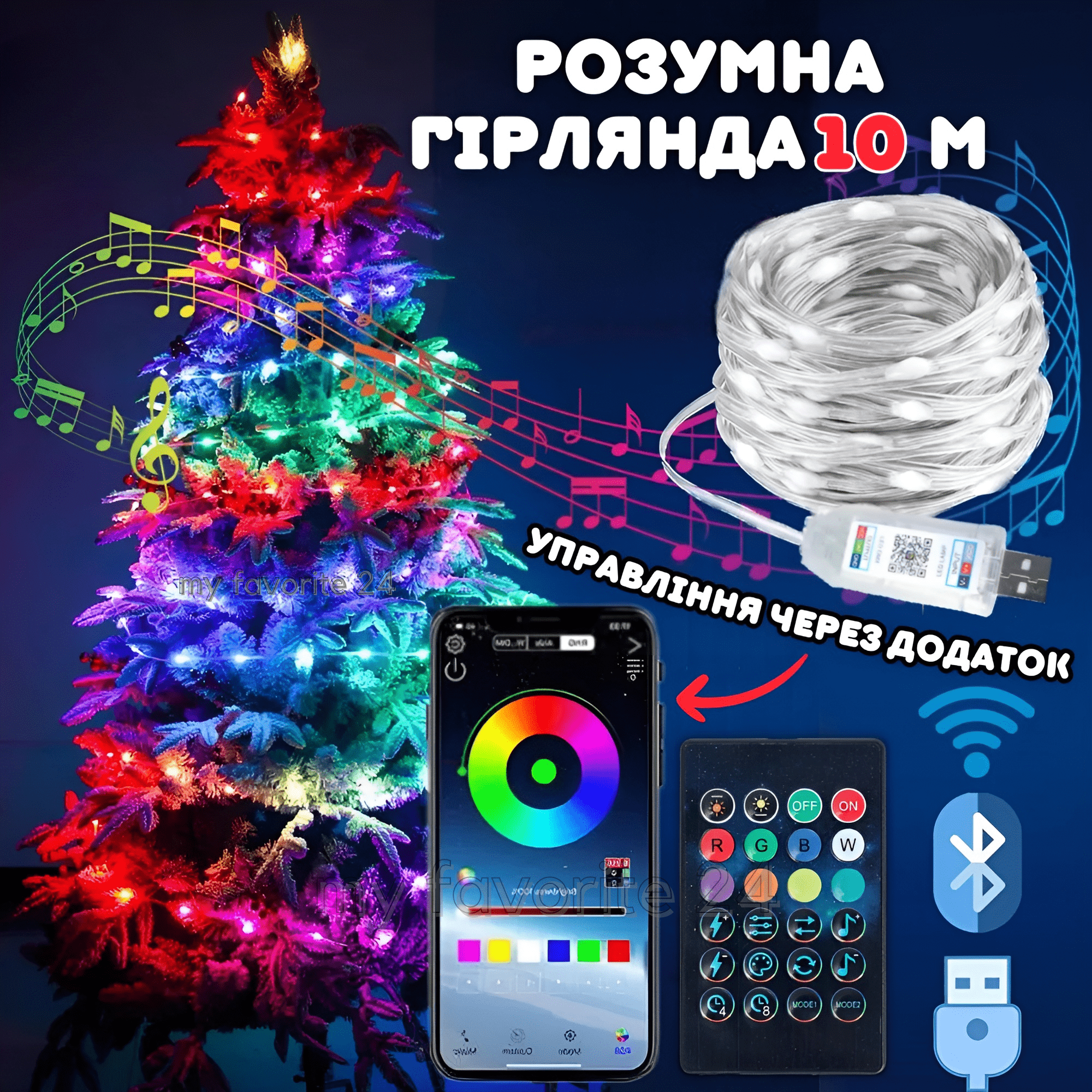 Гирлянда умная RGB IP65 с управлением через телефон или пультом 10 м 100 LED (1993900269) - фото 8