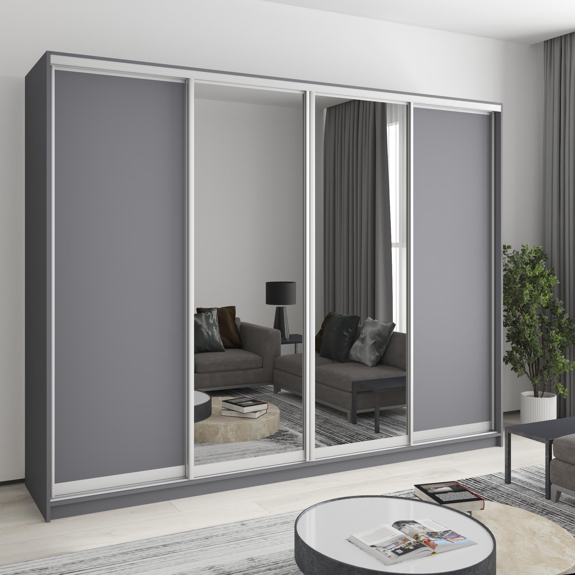 Шкаф-купе четырехдверный MebelStar Комбо AL 2 ДСП/2 зеркала 270x60x210 см Антрацит (MBS-12472)