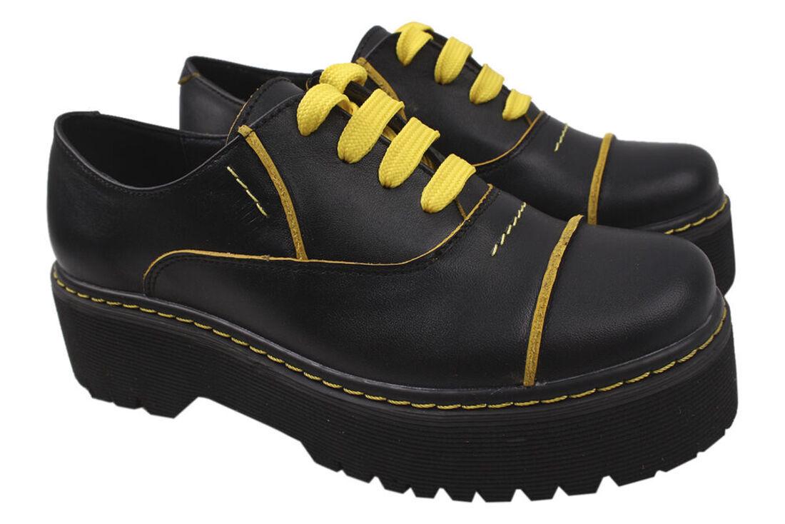 Туфли Maxus Shoes на платформе женские из кожи р. 36 Черный (46-20DTC)