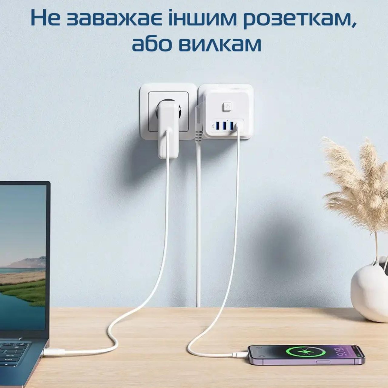 Мережевий фільтр 7в1 з вимикачем та USB Type-C/швидкою зарядкою та заземленням (719514872186) - фото 7