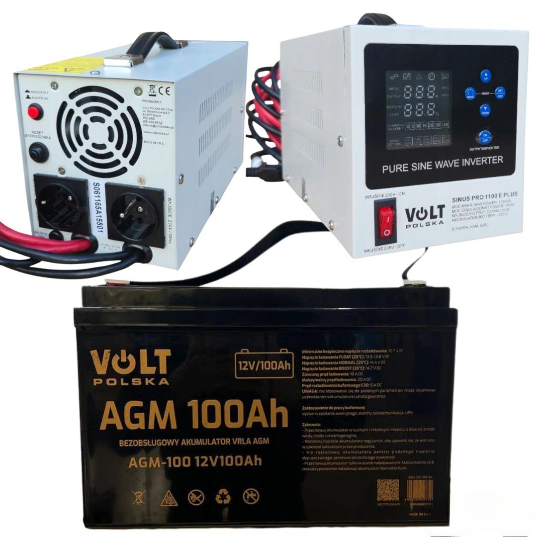 Комплект Volt Polska SINUS PRO 1100 E PLUS 12/230 V 800/1200 и аккумулятор AGM 12 V 100 Ah Комплект Volt Polska SINUS PRO 1100 E PLUS 12/230 V 800/1200 и аккумулятор AGM 12 V 100 Ah