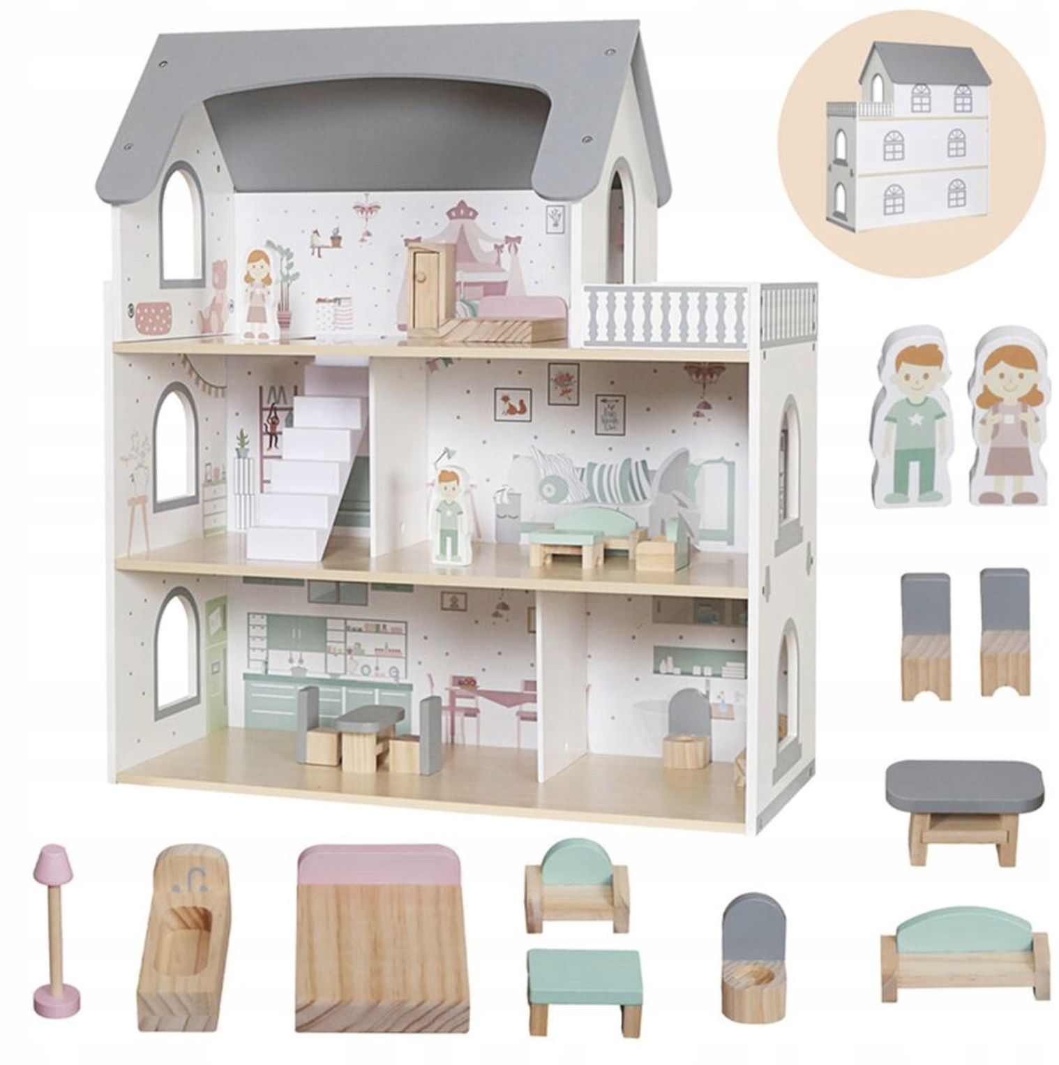 Кукольный домик деревянный CozyHouse с мебелью (2796161317) - фото 3