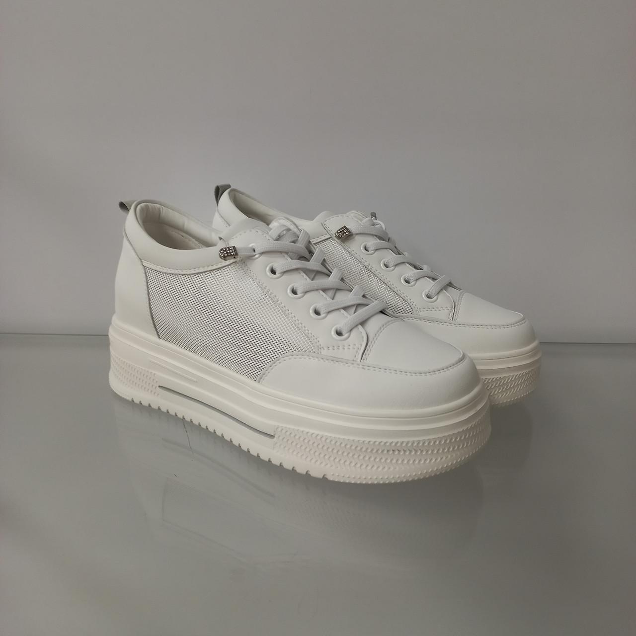 Кроссовки женские кожаные с сеткой на высокой платформе р. 41 Белый (33384712)