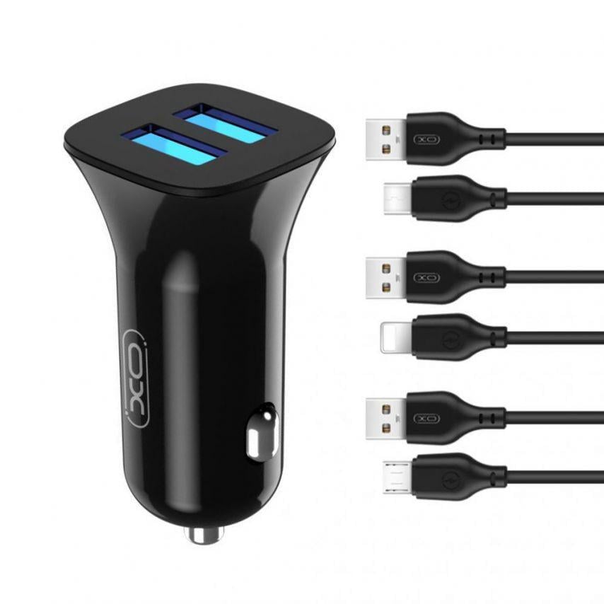 Зарядное устройство для Xo TZ10 2 USB/2.4A/12W/Data Cable USB to Micro Black