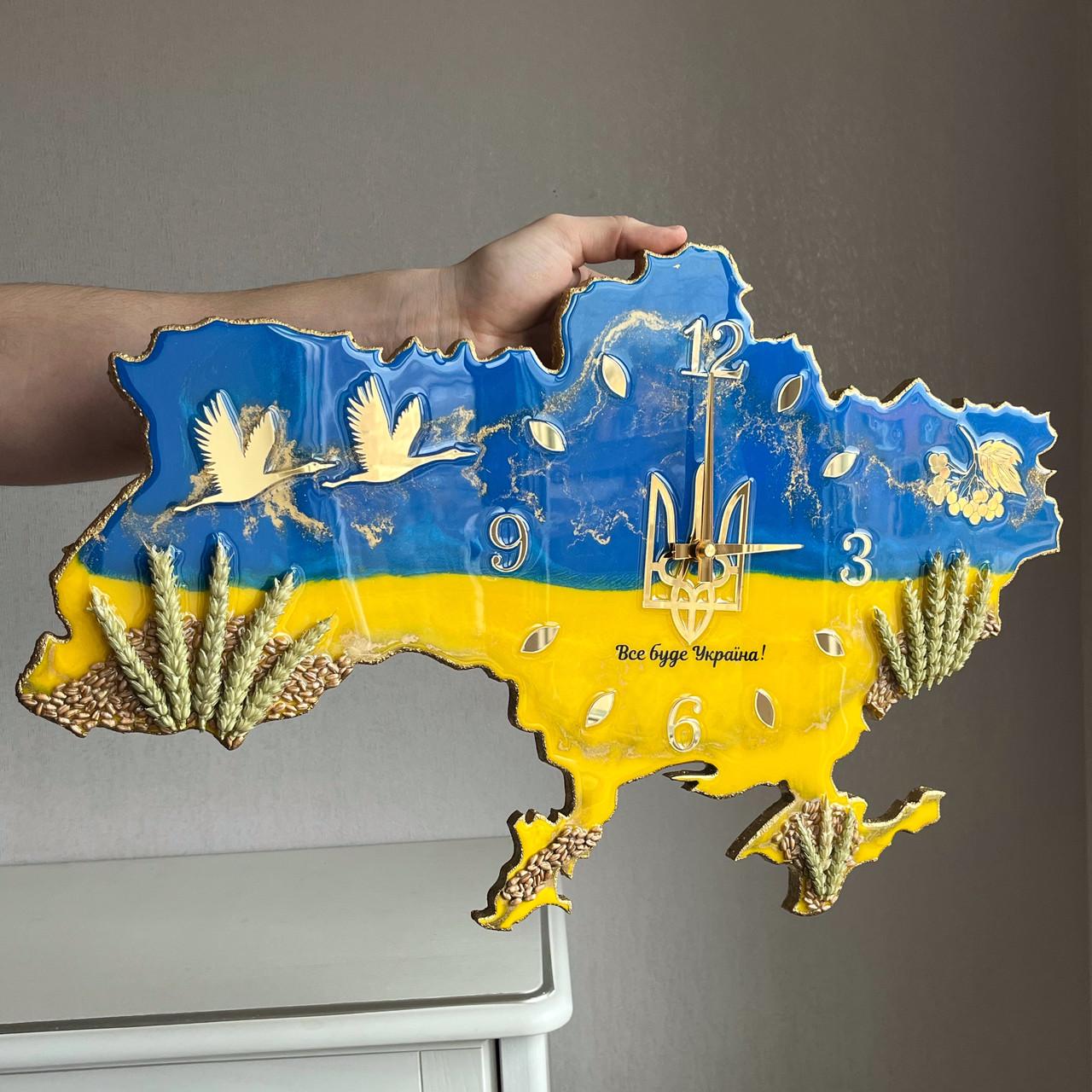 Часы настенные из эпоксидной смолы Карта Украины 130х83 см