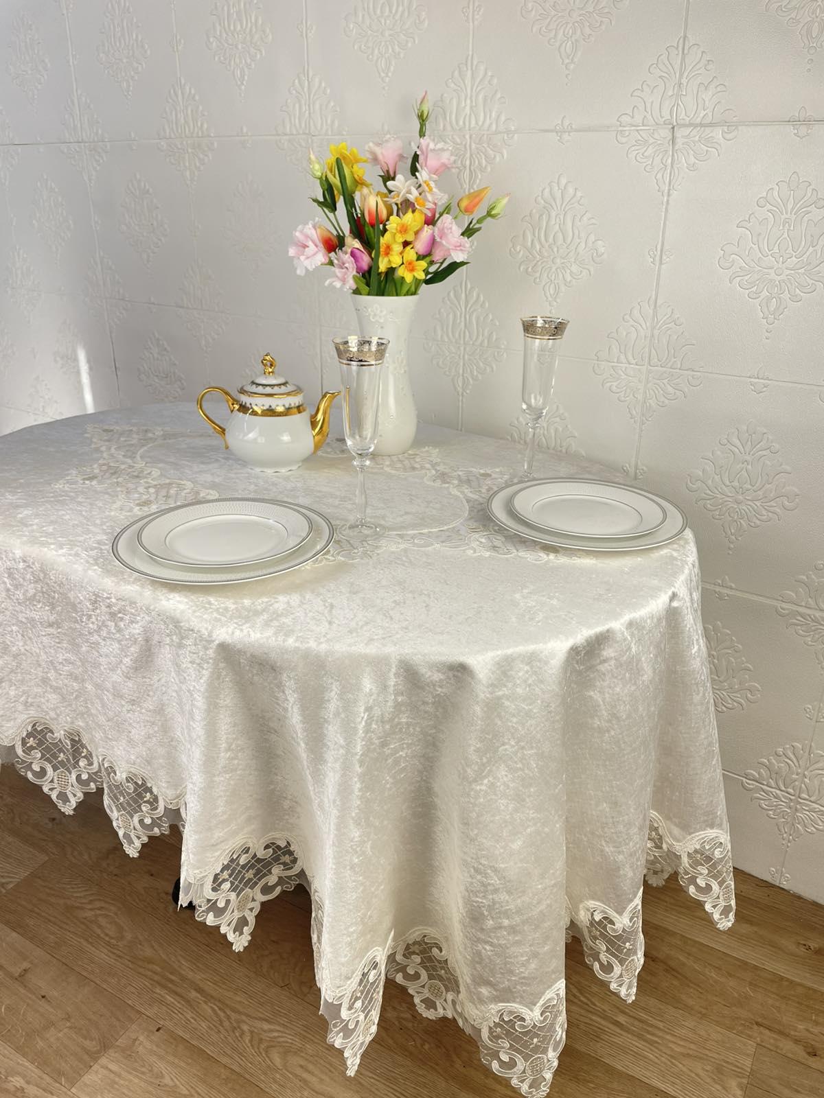 Скатерть велюровая Acme Tekstil PVS Kyrien ovale 160x220 см Krem (CN37730)