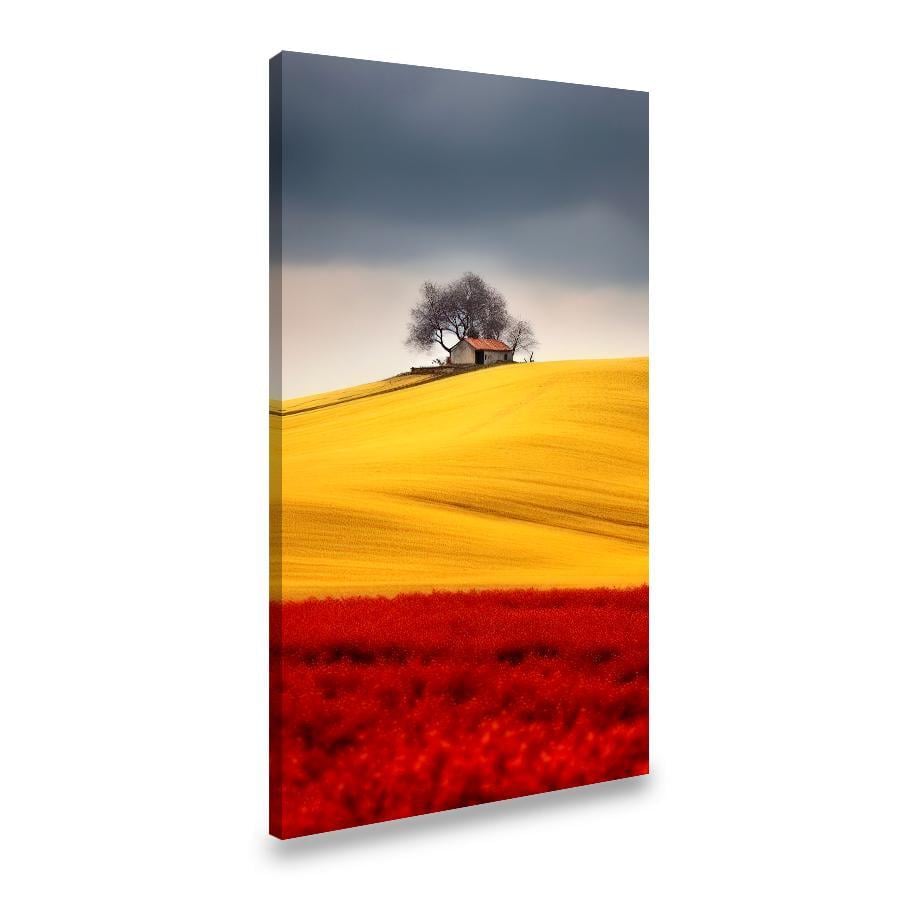 Картина на холсте Одинокий домик на красно-желтом поле 80x40 см (118VP_L)