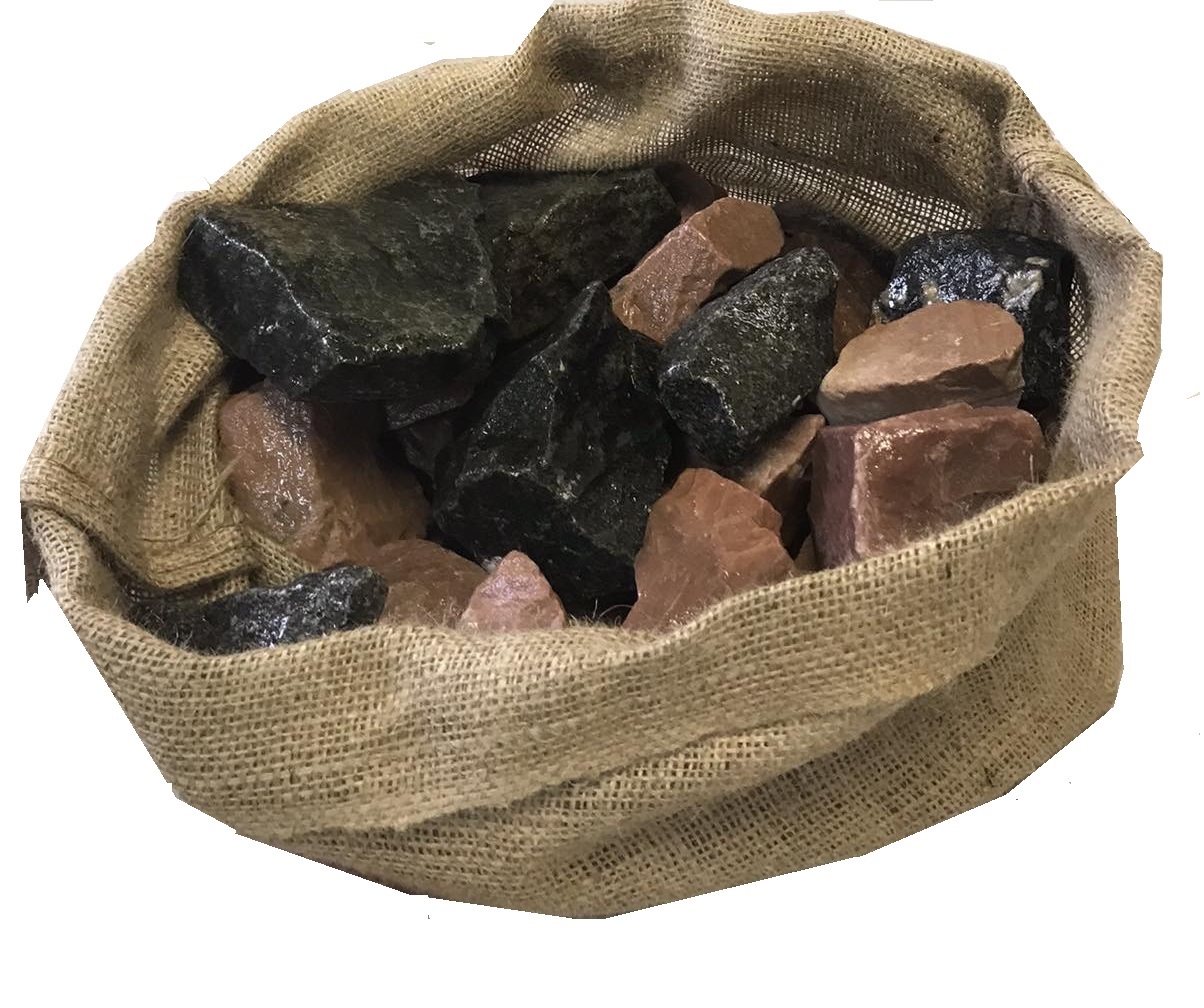 Камені для сауни та лазні mix габродіабаз і малиновий кварцит 20 кг - фото 2