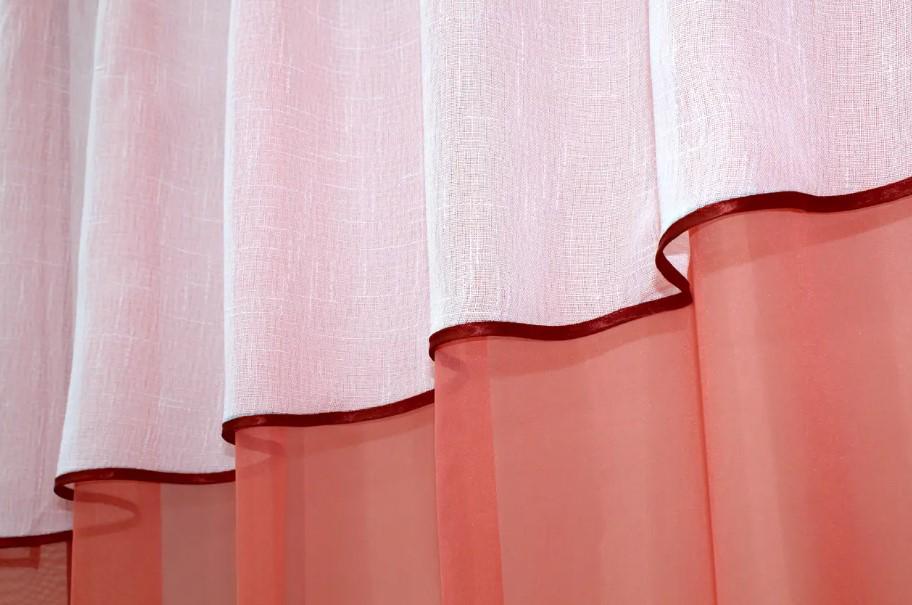 Занавеска на кухню шифон/лен 270х170 см Коралловый/Белый (047к) - фото 4 Занавеска на кухню шифон/лен 270х170 см Коралловый/Белый (047к) - фото 4