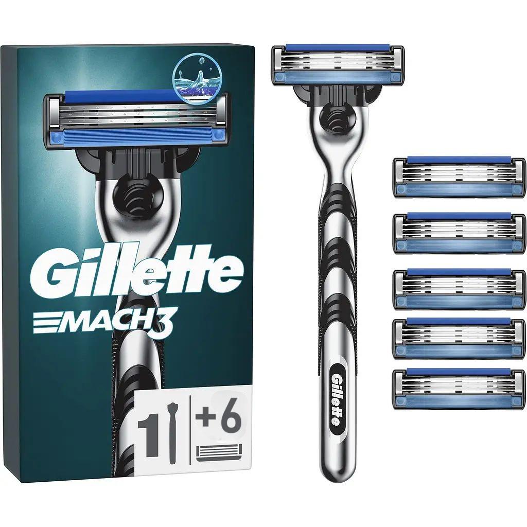 Станок для бритья мужской GILLETTE Mach3 и 6 картриджей. Станок для бритья мужской GILLETTE Mach3 и 6 картриджей.
