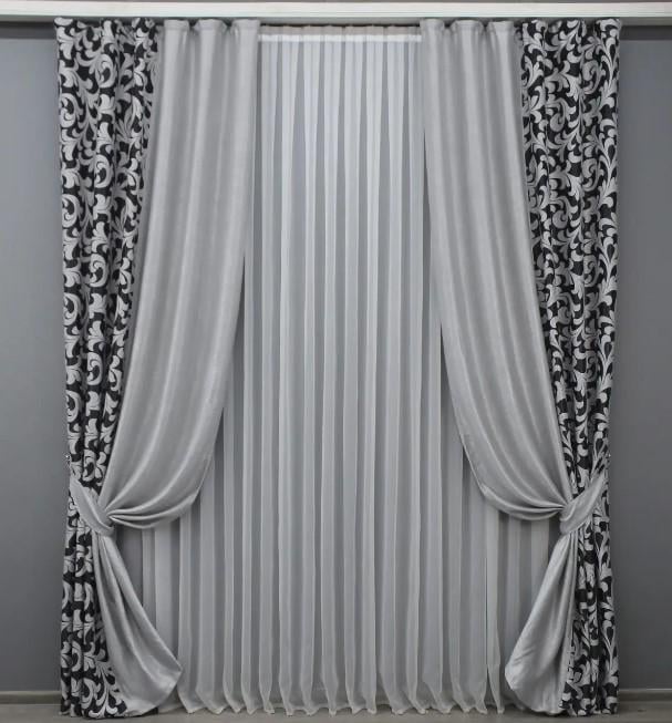 Шторы блекаут 1,5х2,7 м 2 шт. Черный/Серый (014дк/043шА-157ш) Шторы блекаут 1,5х2,7 м 2 шт. Черный/Серый (014дк/043шА-157ш)