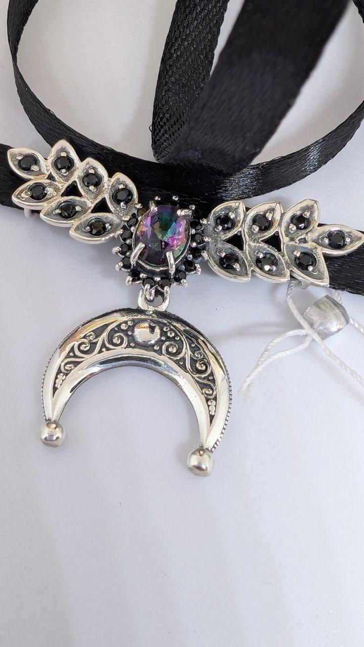 Кулон срібний дукач Лунниця ажурна на стрічку або чокер 925° (30777719)