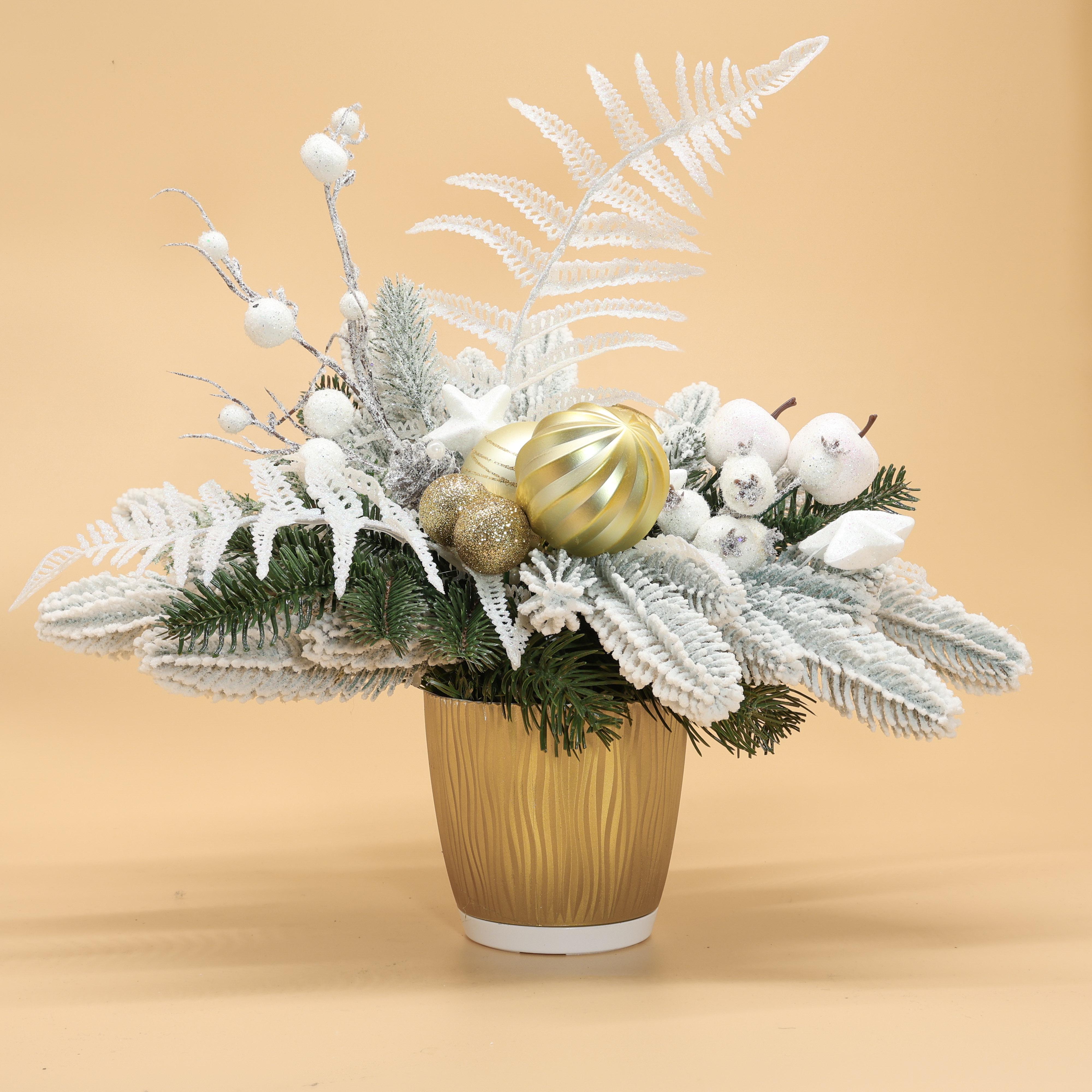 Новогодняя композиция GALA DECOR букет на стол с заснеженными ветвями и декором 30 см (К3030БЗ) - фото 3 Новогодняя композиция GALA DECOR букет на стол с заснеженными ветвями и декором 30 см (К3030БЗ) - фото 3