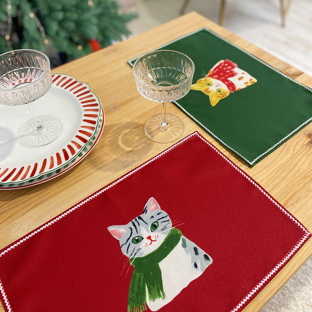 Салфетка тканевая сервировочная Presentville под тарелку Котики в шарфах 40х27 см 2 шт. (SRVS_R_26NY007)