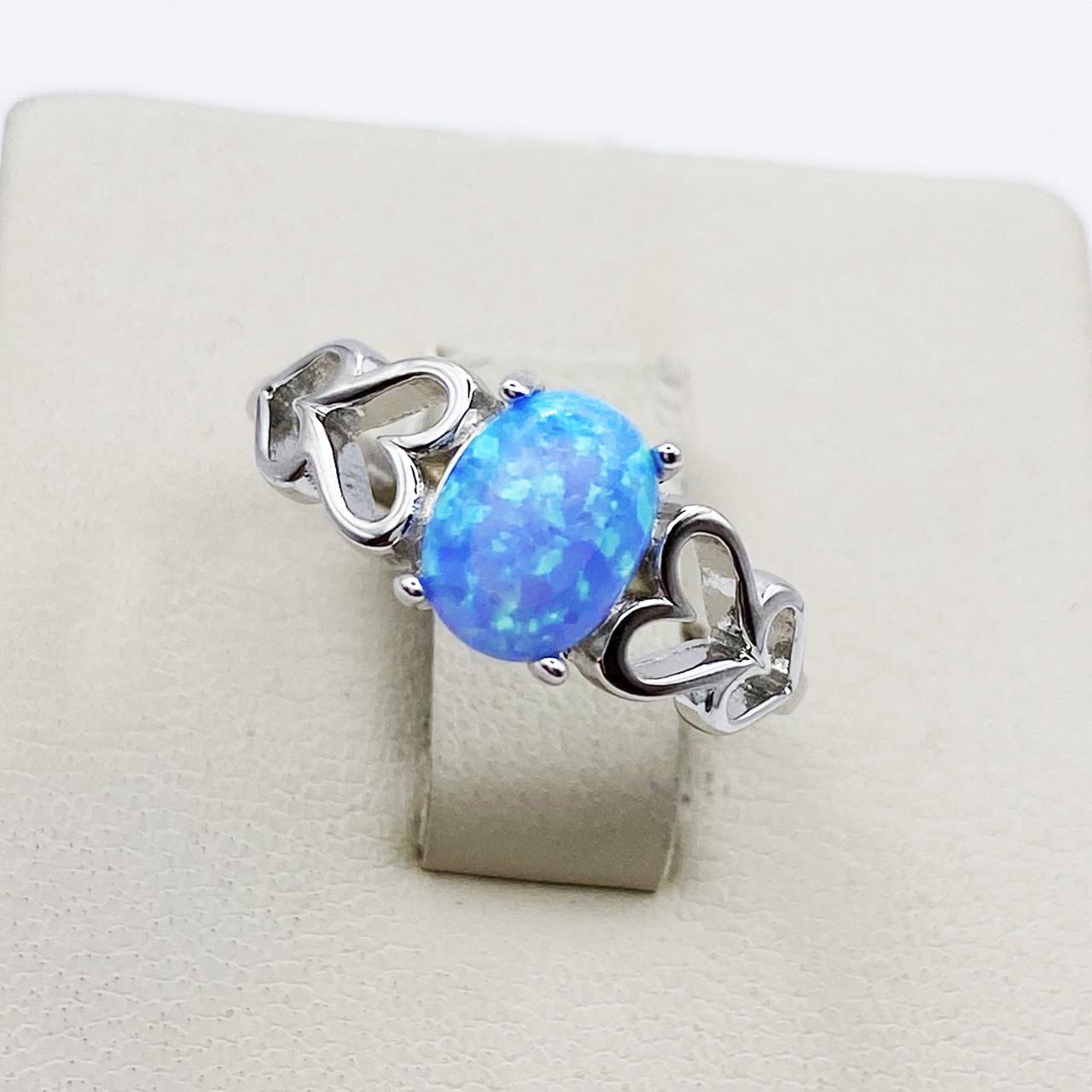 Кольцо серебряное Сердечко с голубым опалом р. 16,5 2,18 г (1899127404)