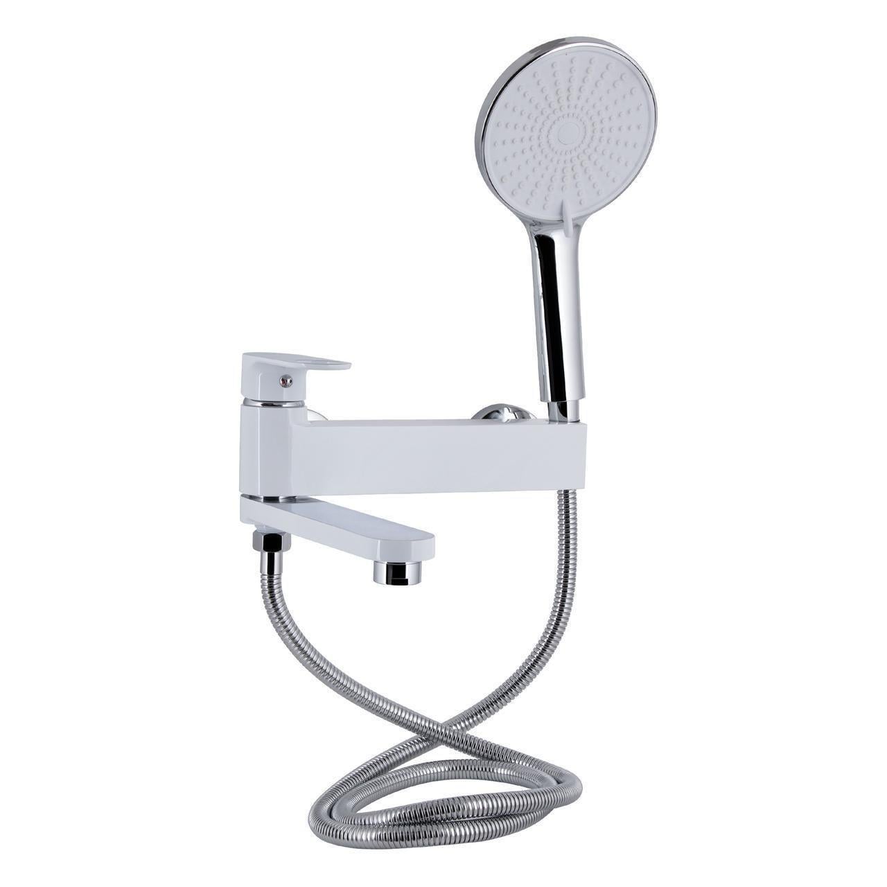 Смеситель для ванны Qtap Jay QTJAY260CRW45554 с поворотным изливом с душевым гарнитуром Chrome/White (2552213028)