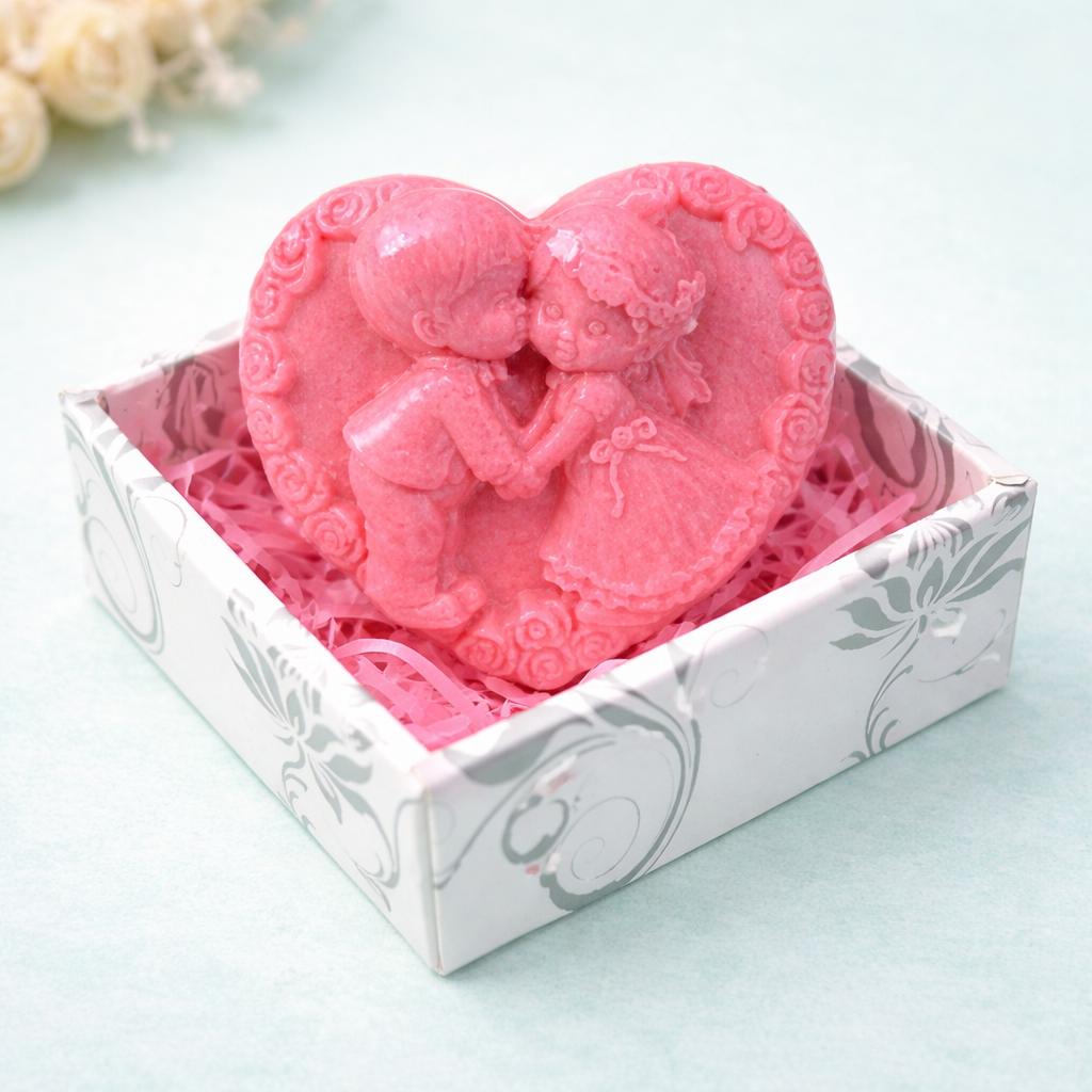 Мыло в форме сердца сувенирное Влюбленная пара Розовый Мыло в форме сердца сувенирное Влюбленная пара Розовый