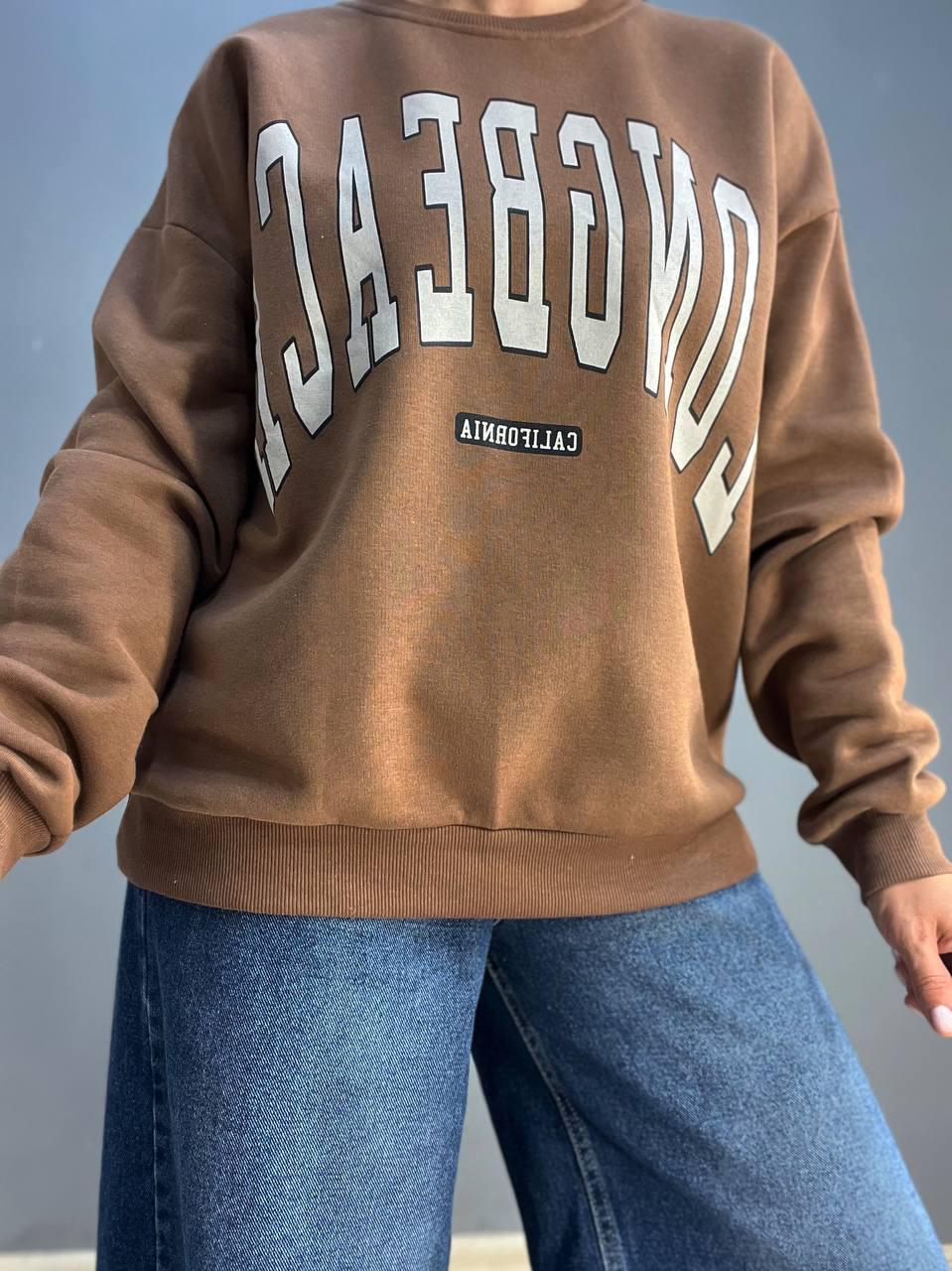 Свитшот женский QUZEN 488 long beach флис утепленный M Коричневый (883) - фото 2 Свитшот женский QUZEN 488 long beach флис утепленный M Коричневый (883) - фото 2