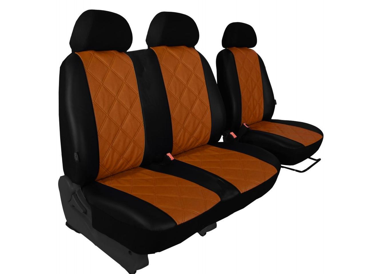 Универсальные авточехлы Pok-ter Elit 1+2 Ford Transit IV 1986-2003 с коричневой вставкой экокожа