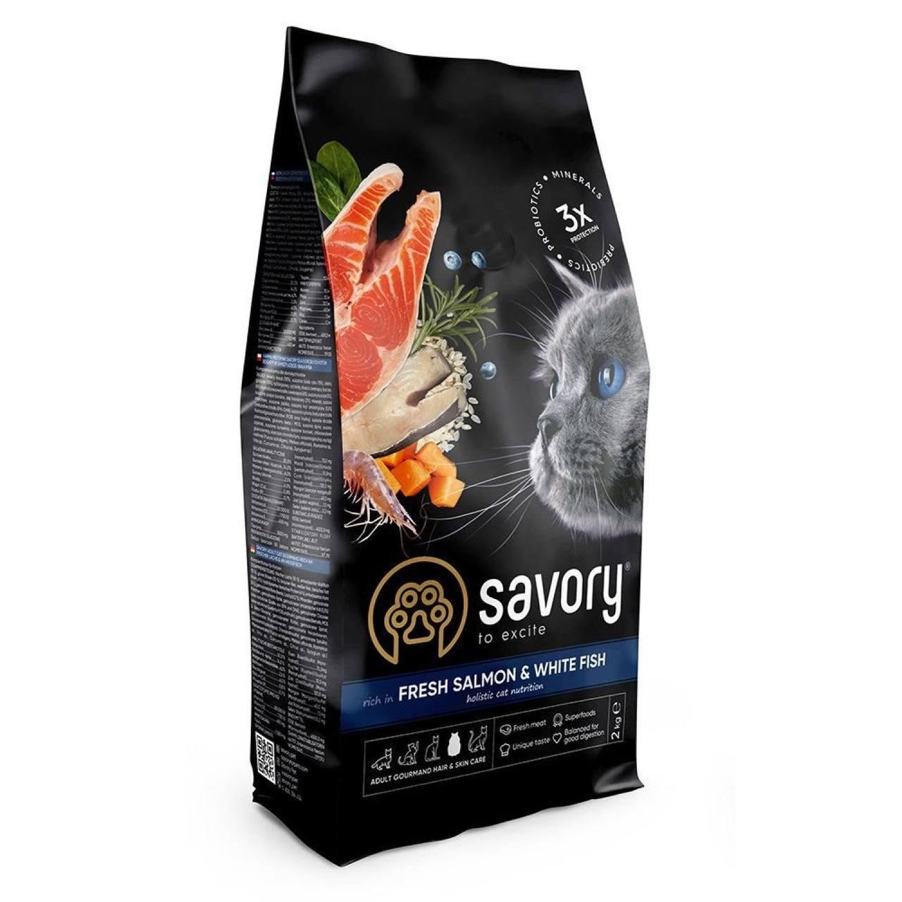 Сухий корм Savory Cat Gourmand Fresh Salmon&White Fish Лосось і Біла риба для дорослих довгошерстих котів 2 кг (30020)