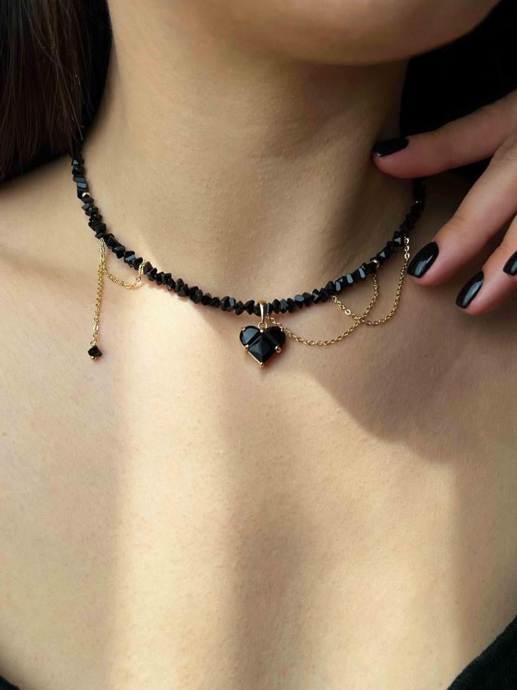 Чокер LeBijou із чорного кришталю з ланцюжками (5431)