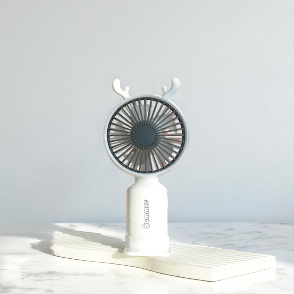 Портативный вентилятор с рожками Олень на аккумуляторе и USB Белый - фото 5