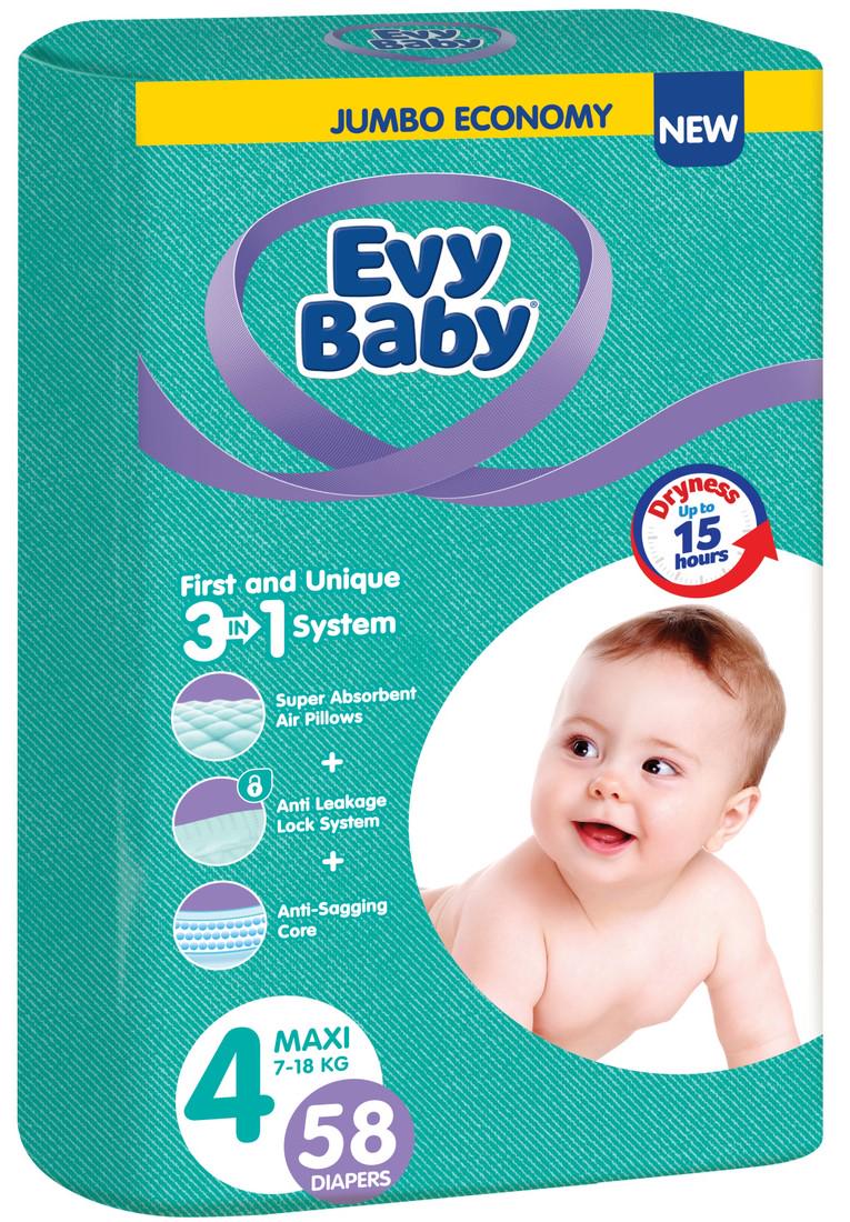 Підгузки дитячі Evy Baby р. 4 7-18 кг 58 шт. (520304)