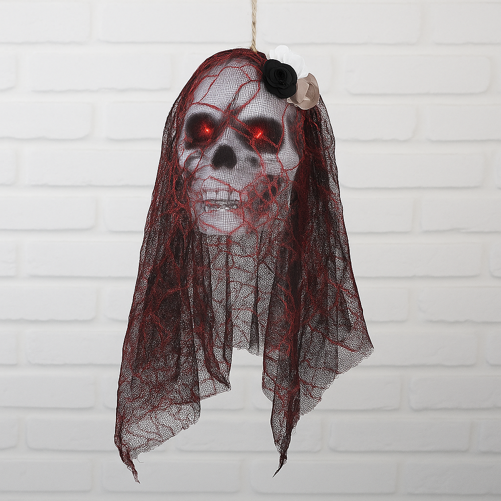 Хэллоуин декор Череп Дева в мантилье 40x15 см Черный/Красный (27-HL1-3810)