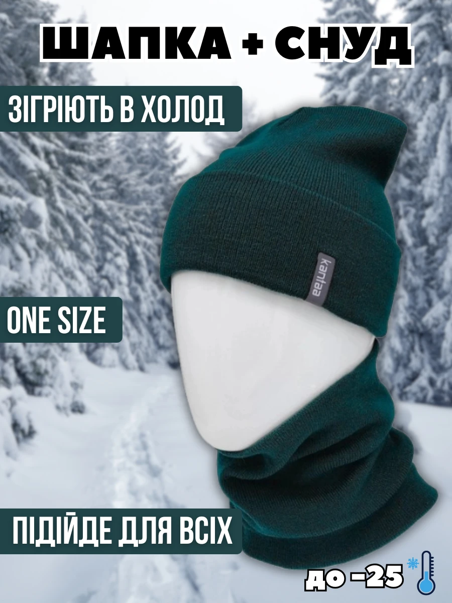 Комплект жіночий зимовий шапка та снуд Зелений (28523633) - фото 2 Комплект жіночий зимовий шапка та снуд Зелений (28523633) - фото 2