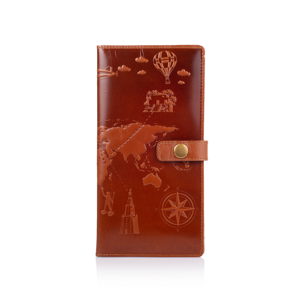Тревел-кейс 7 Wonders of The World кожаный глянцевый с авторским художественным тиснением Янтарный (TC-01-C18-1148-T002)