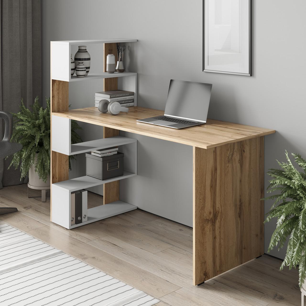 Письменный стол с полками 141,6x122,6x58,4 см Аппалачи/Белый (ST-0024)