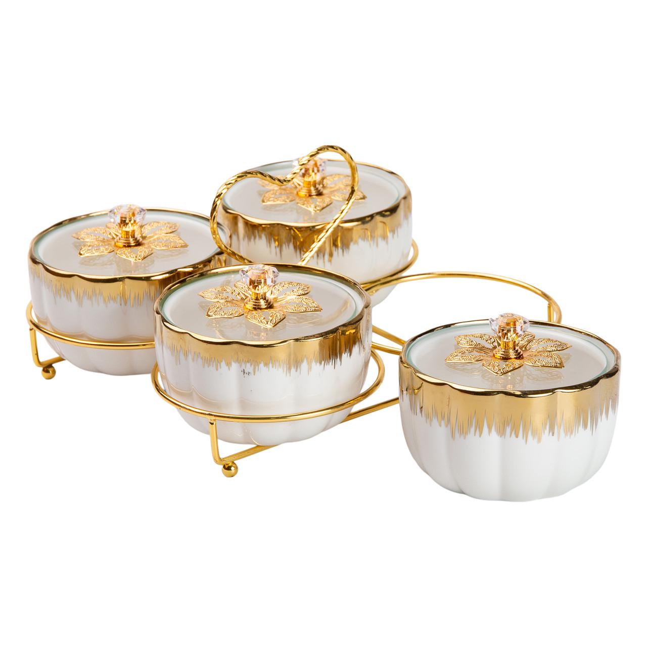 Менажница керамическая на металической подставке на 4 секции - фото 3