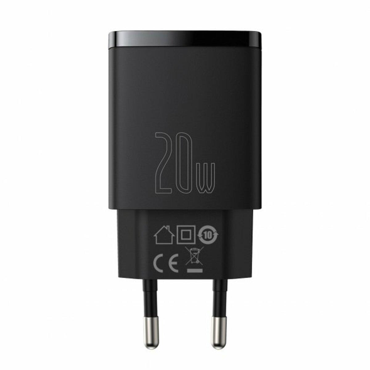 Зарядний пристрій Baseus 20W USB+Type-C Compact Quick Charger QC3.0+PD3.0 3A Black (CCXJ-B01) - фото 2