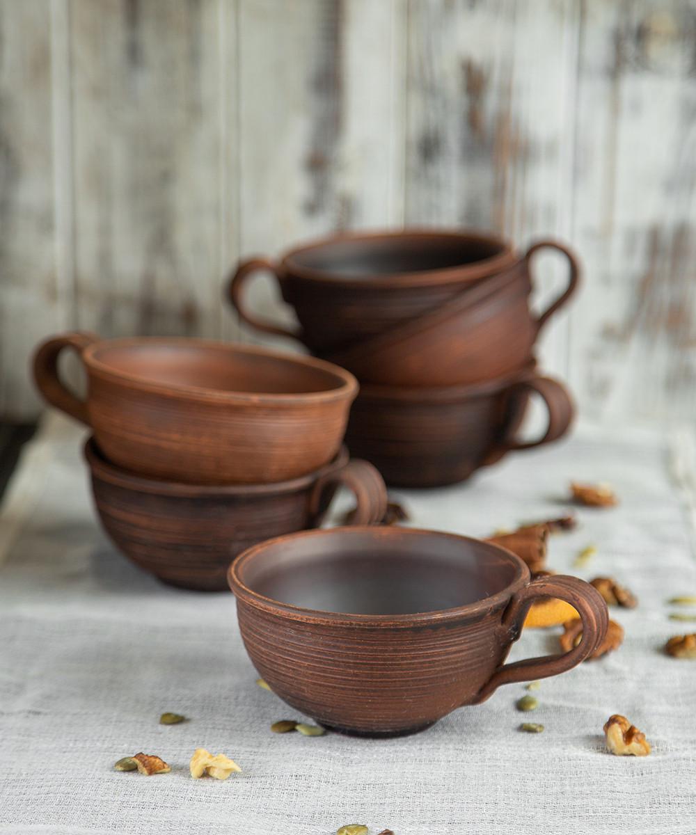 Набор чашек Винт красная глина ручная работа 200 мл 6 шт. (1370-6) - фото 3