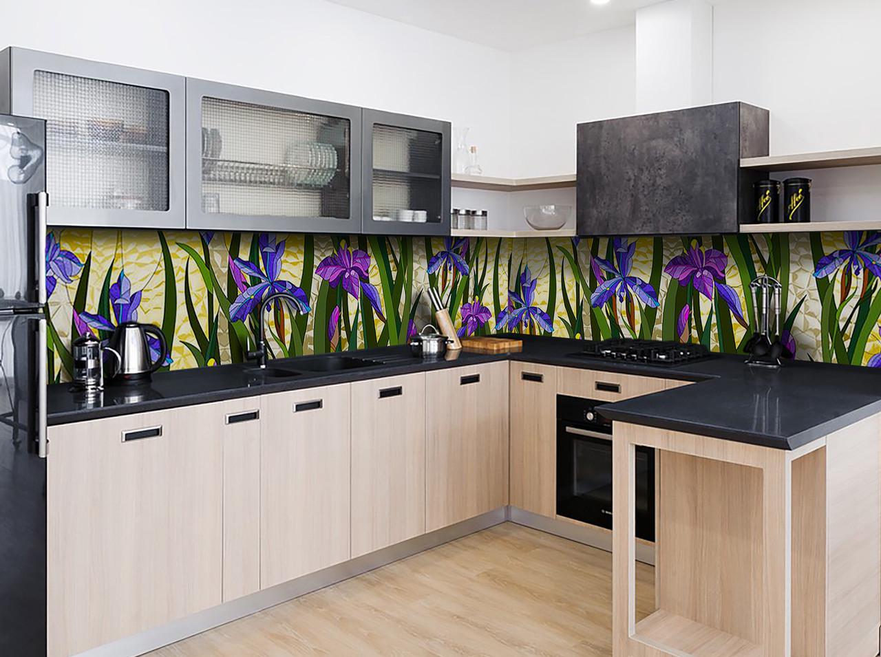 Кухонный фартук Синие ирисы трава с самоклеющейся виниловой пленки 60х300 см Зеленый Кухонный фартук Синие ирисы трава с самоклеющейся виниловой пленки 60х300 см Зеленый