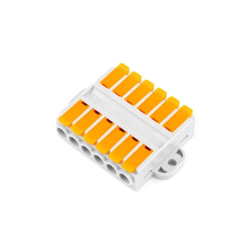 Клемма проходная Tactix 0,5-6 мм2 41А 6х1-6х1 одинарная 39х53,5х13,5 мм рычаг крепеж 3,5 мм Оранжевый (226-6P)
