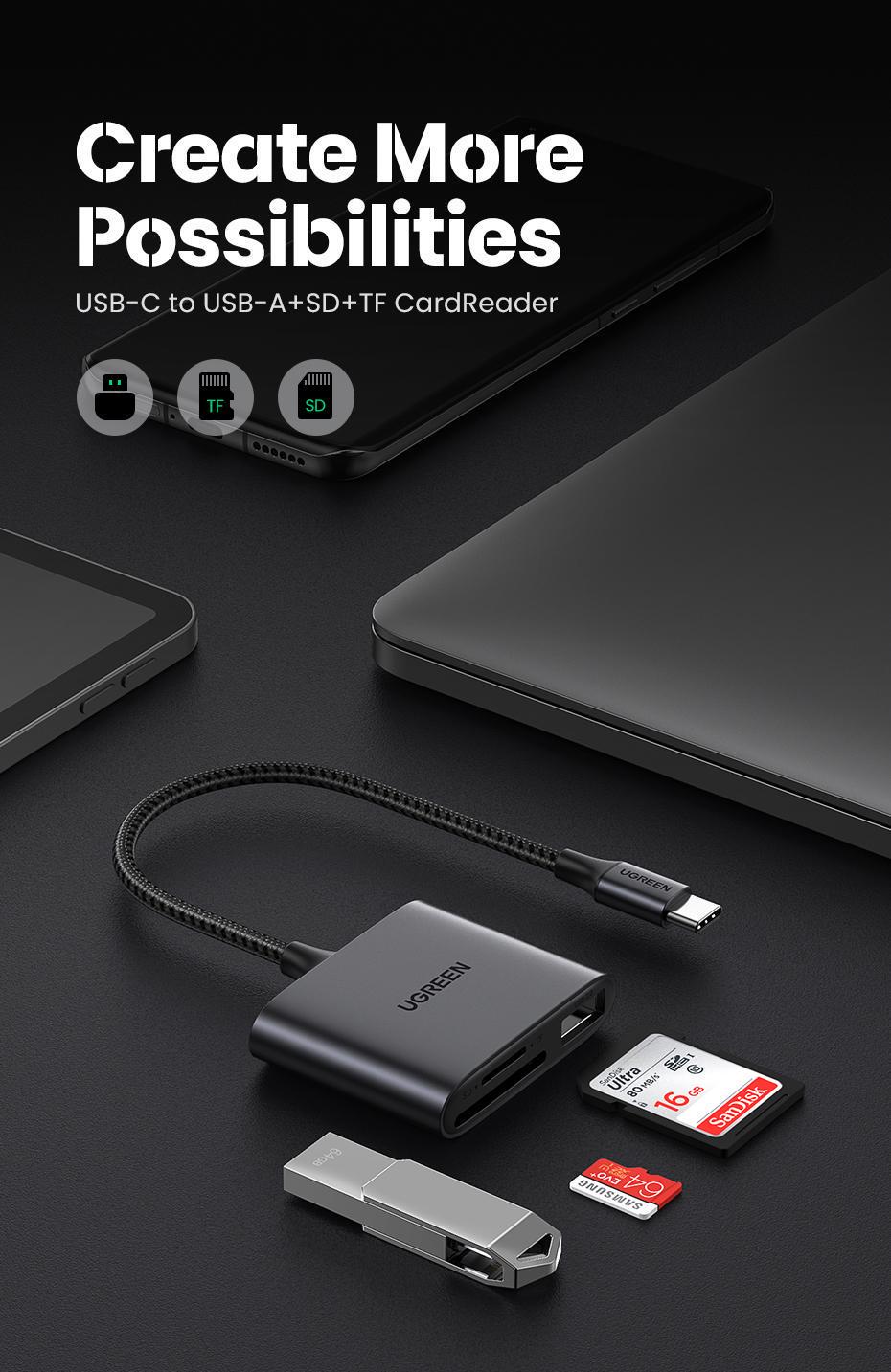 Кардридер UGREEN USB-C слоти SD/TF порт USB-A 2.0 одночасне читання швидкість до 5 Гбіт/с алюмінієвий Сірий (80798) - фото 8 Кардридер UGREEN USB-C слоти SD/TF порт USB-A 2.0 одночасне читання швидкість до 5 Гбіт/с алюмінієвий Сірий (80798) - фото 8