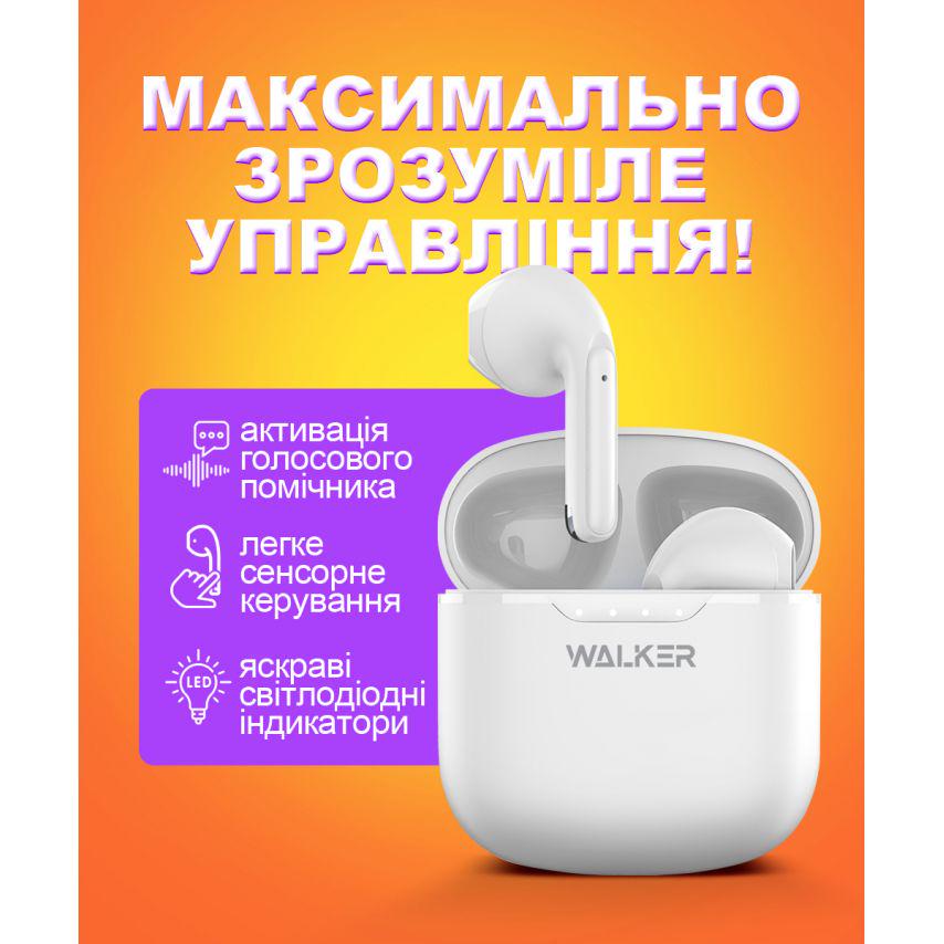 Навушники Bluetooth WALKER WTS-33 White - фото 4 Навушники Bluetooth WALKER WTS-33 White - фото 4