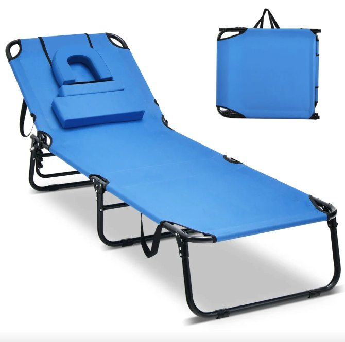 Шезлонг розкладний Costway Hanna з отвором для обличчя Блакитний (4893) - фото 4 Шезлонг розкладний Costway Hanna з отвором для обличчя Блакитний (4893) - фото 4