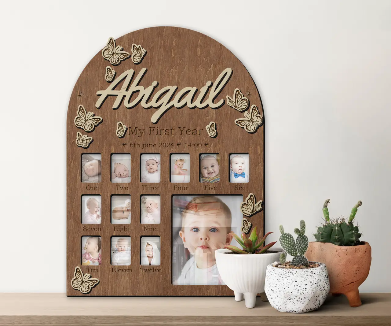 Фотоколаж дерев'яний The Frame Depot для першого року дитини на 13 фотографій Коричневий (first_year_butterfly-2) - фото 2 Фотоколаж дерев'яний The Frame Depot для першого року дитини на 13 фотографій Коричневий (first_year_butterfly-2) - фото 2