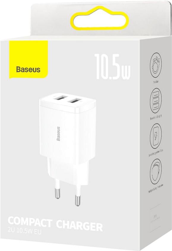 Зарядное устройство для Baseus Compact Charger 2USB 10.5W White (CCXJ010202) - фото 10 Зарядное устройство для Baseus Compact Charger 2USB 10.5W White (CCXJ010202) - фото 10