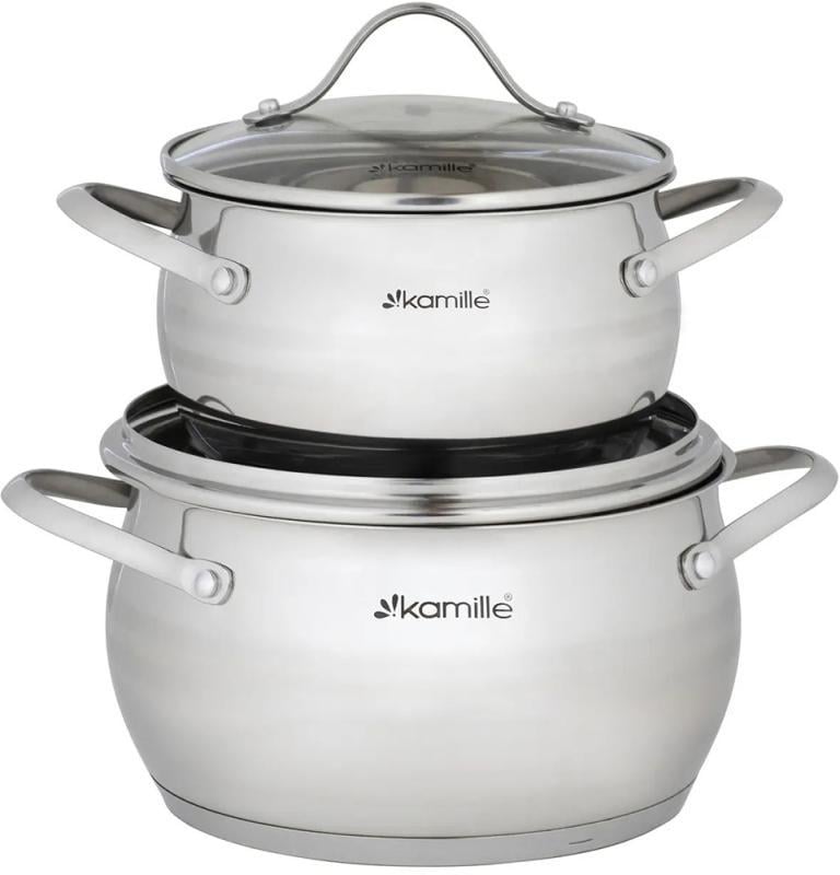 Набір каструль Fine Silver Pen з нержавіючої сталі зі скляними кришками 2,1/3,7 л