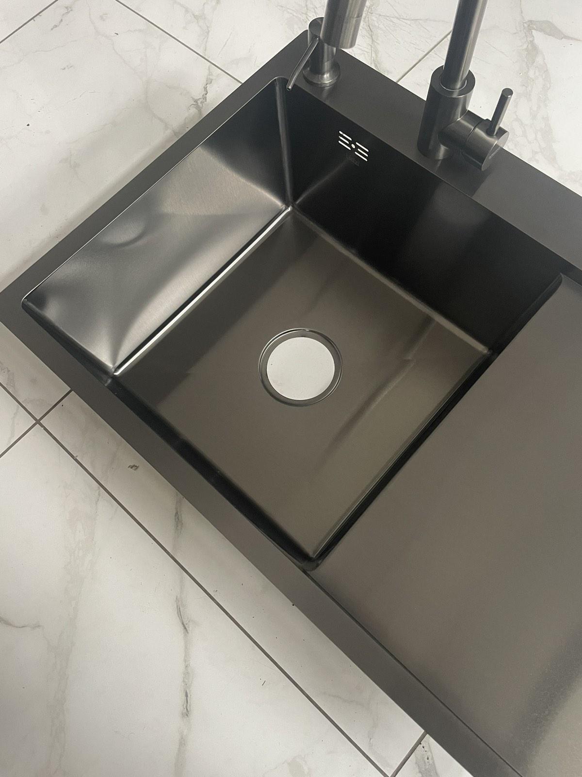 Мийка для кухні Lidz 7849BL PVD ліва Чорний/змішувач-кран для кухні Kroner-SCH035PVD - фото 8