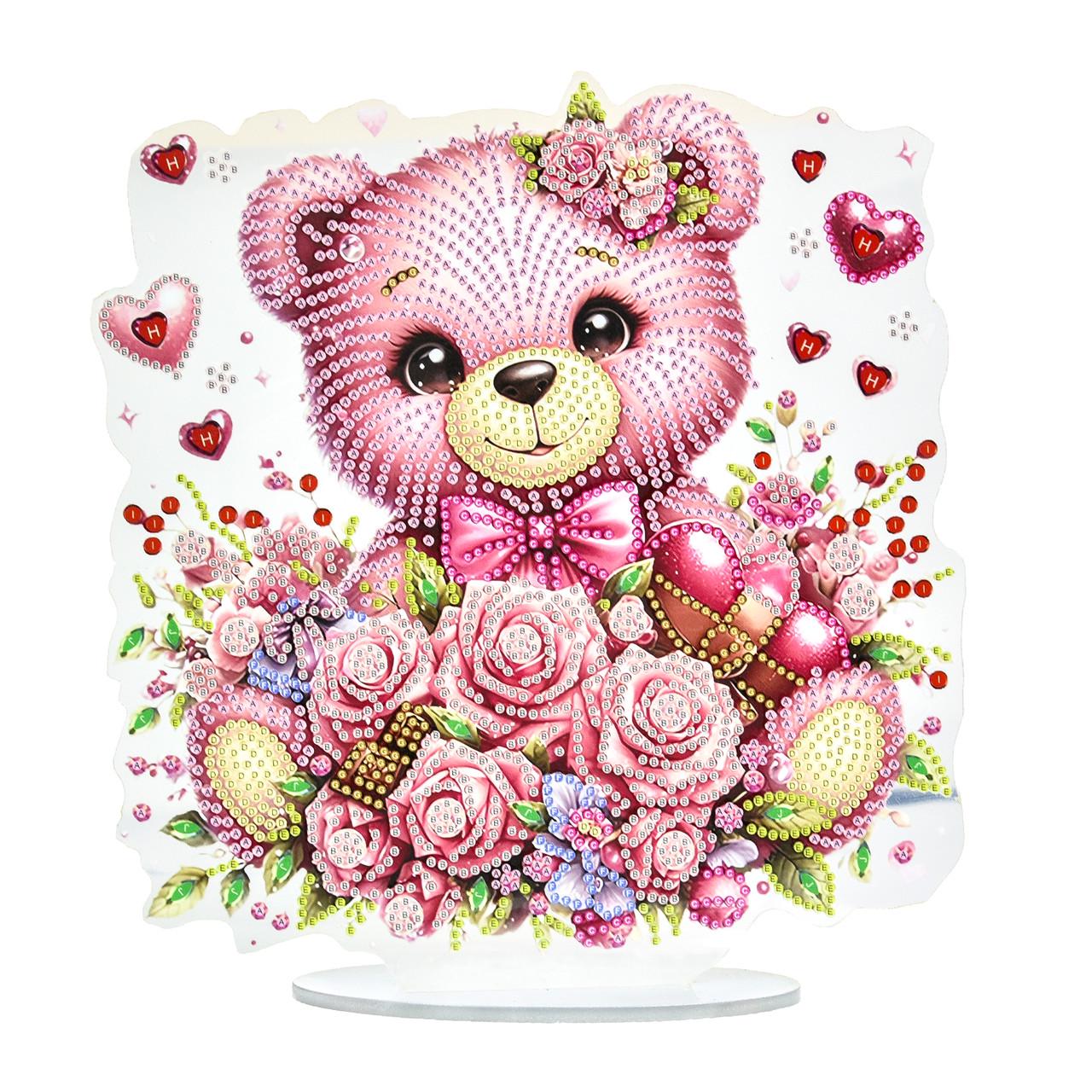 Алмазная мозаика Strateg Нежный мишка на подставке 25х25 см (YKLZ15263)