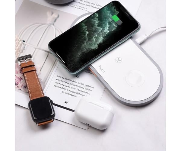 Беспроводное зарядное устройство Hoco CW24 для смартфонов с технологией Qi/Apple Watch/AirPods White - фото 4 Беспроводное зарядное устройство Hoco CW24 для смартфонов с технологией Qi/Apple Watch/AirPods White - фото 4