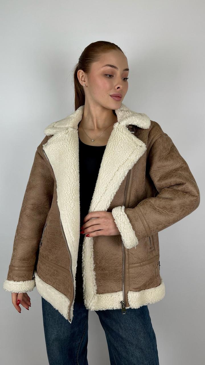 Дубленка женская Бренд #F2436-02 M Бежевый (23918456) - фото 4